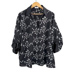 Kindred roll tab sleeve relaxed floral blouse‎ sz 3X black cream boho